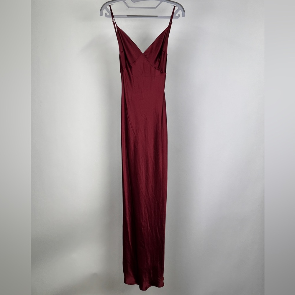 Meshki Burgundy Satin Slip Maxi Dress